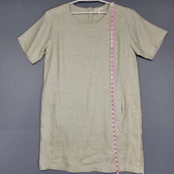 Eileen Fisher Dress Womens Large Beige Metallic Organic Linen Shift Lagenlook - Picture 9 of 14